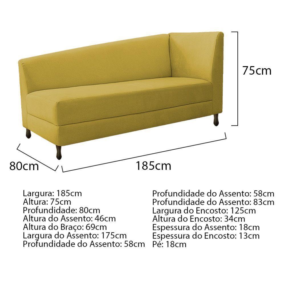 Kit Diva Recamier Heitor 185Cm Lado Esquerdo E 02 Poltronas Luiza Suede - Amarena Móveis Amarelo - 3