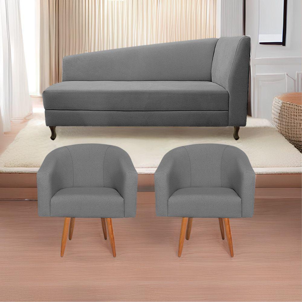 Kit Diva Recamier Heitor 185Cm Lado Esquerdo E 02 Poltronas Luiza Suede - Amarena Móveis Cinza - 2
