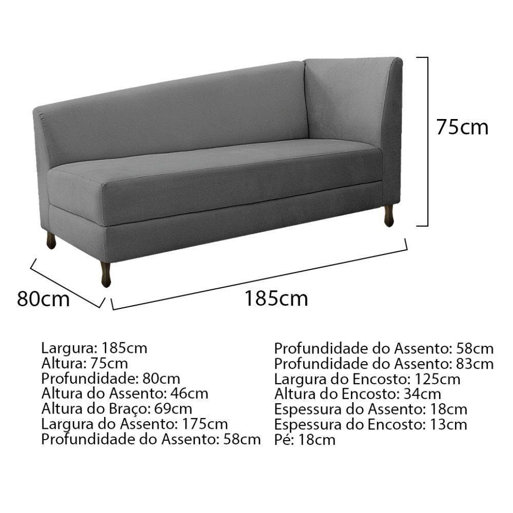 Kit Diva Recamier Heitor 185Cm Lado Esquerdo E 02 Poltronas Luiza Suede - Amarena Móveis Cinza - 4