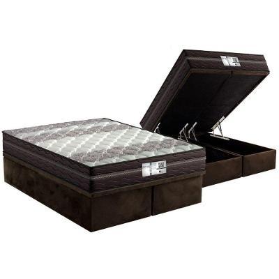 Cama Box Baú Queen Palace Black Euro Pillow Suede Marrom Probel