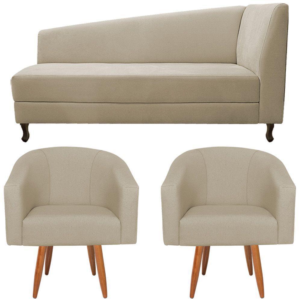 Kit Diva Recamier Heitor 185Cm Lado Esquerdo E 02 Poltronas Luiza Suede - Amarena Móveis Bege - 6