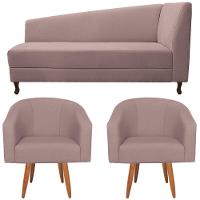 Kit Diva Recamier Heitor 185Cm Lado Esquerdo E 02 Poltronas Luiza Linho - Doce Sonho Móveis Rosê - 6
