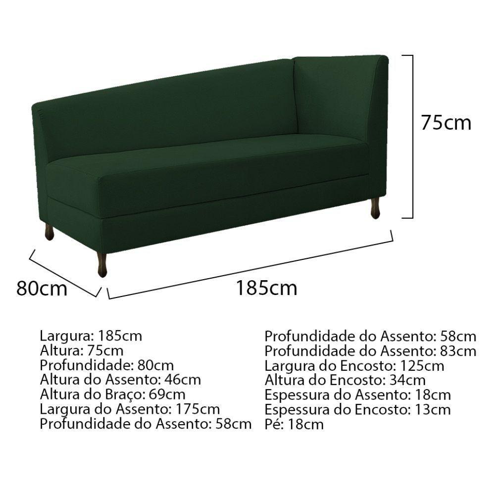 Kit Diva Recamier Heitor 185Cm Lado Esquerdo E 02 Poltronas Luiza Suede - Doce Sonho Móveis Verde - 3