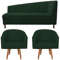 Kit Diva Recamier Heitor 185Cm Lado Esquerdo E 02 Poltronas Luiza Suede - Doce Sonho Móveis Verde - 6