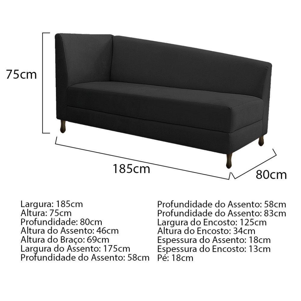 Kit Diva Recamier Heitor 185Cm Lado Direito E 02 Poltronas Luiza Suede - Doce Sonho Móveis Preto - 2