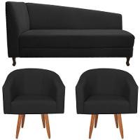 Kit Diva Recamier Heitor 185Cm Lado Direito E 02 Poltronas Luiza Suede - Doce Sonho Móveis Preto - 6