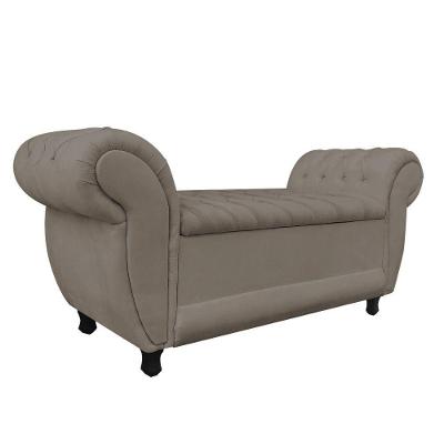 Recamier Baú Londres 120CM Suede Madeira Marrom Rato MV Estofados