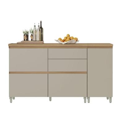 Balcão de Cozinha Rainha 2 Portas 4 Gavetas MDF Nature e Greige Nesher