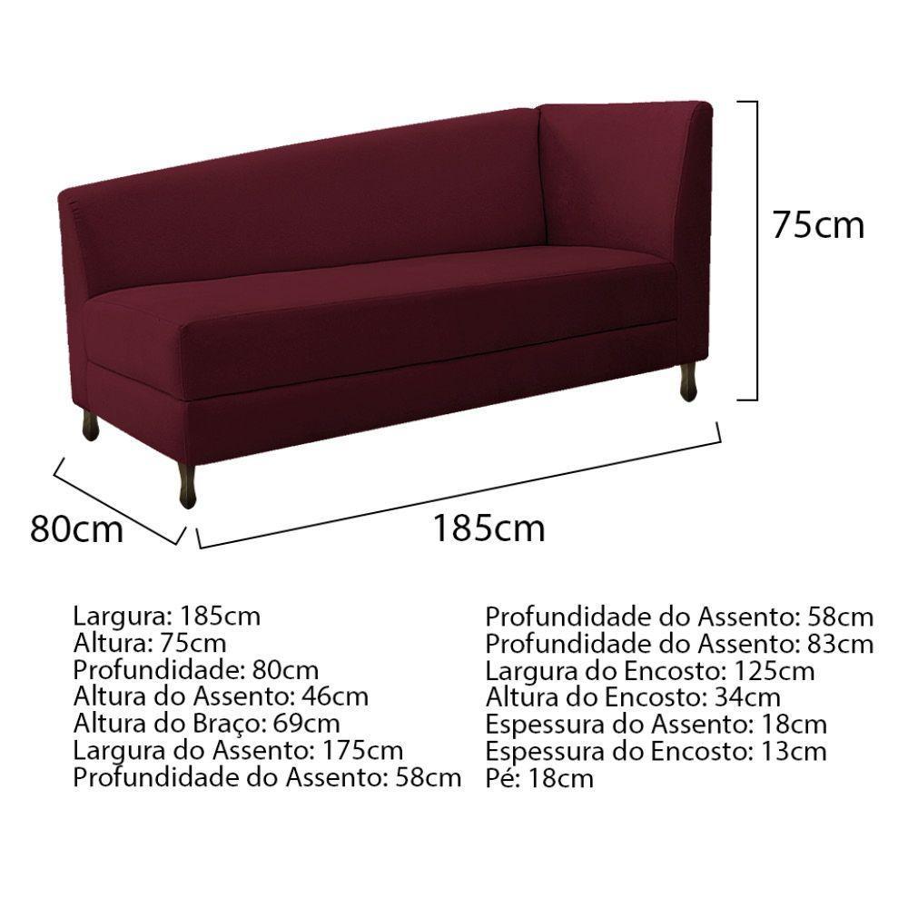 Kit Diva Recamier Heitor 185Cm Lado Esquerdo E 02 Poltronas Luiza Suede - Amarena Móveis Bordô - 9
