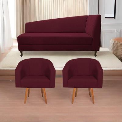 Kit Diva Recamier Heitor 185Cm Lado Esquerdo E 02 Poltronas Luiza Suede - Amarena Móveis Bordô