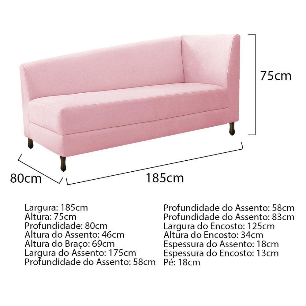 Kit Diva Recamier Heitor 185Cm Lado Esquerdo E 02 Poltronas Luiza Suede - Amarena Móveis Rosa Bebê - 9