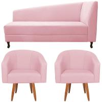 Kit Diva Recamier Heitor 185Cm Lado Esquerdo E 02 Poltronas Luiza Suede - Amarena Móveis Rosa Bebê - 6