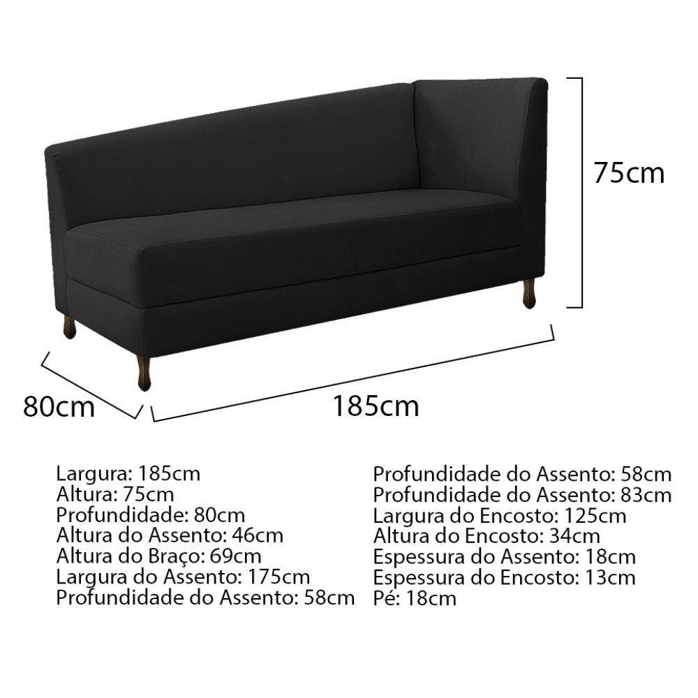 Kit Diva Recamier Heitor 185Cm Lado Esquerdo E 02 Poltronas Luiza Suede - Doce Sonho Móveis Preto - 3