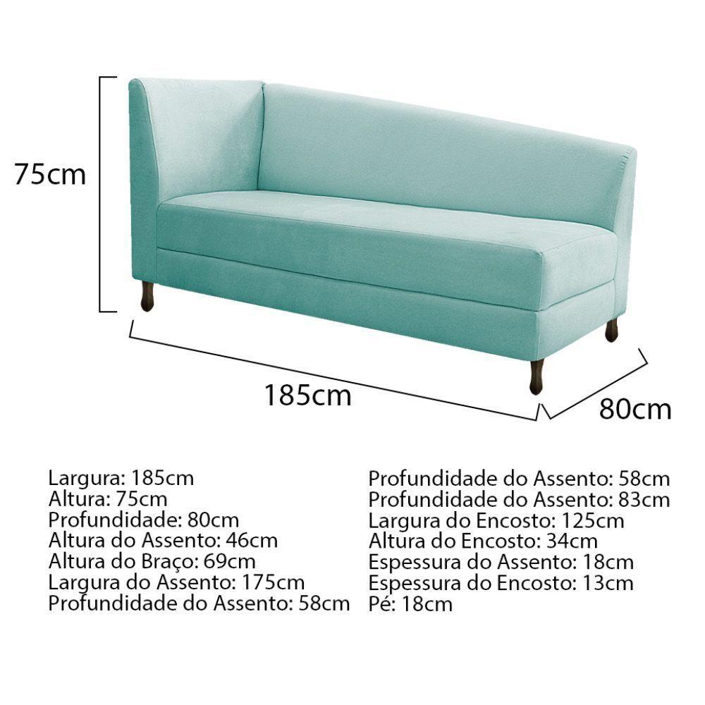 Kit Diva Recamier Heitor 185Cm Lado Direito E 02 Poltronas Luiza Suede - Amarena Móveis Azul Tiffany - 6