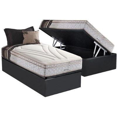 Cama Box Baú Solteiro American Euro Pillow Bonnel Suede Cinza Herval