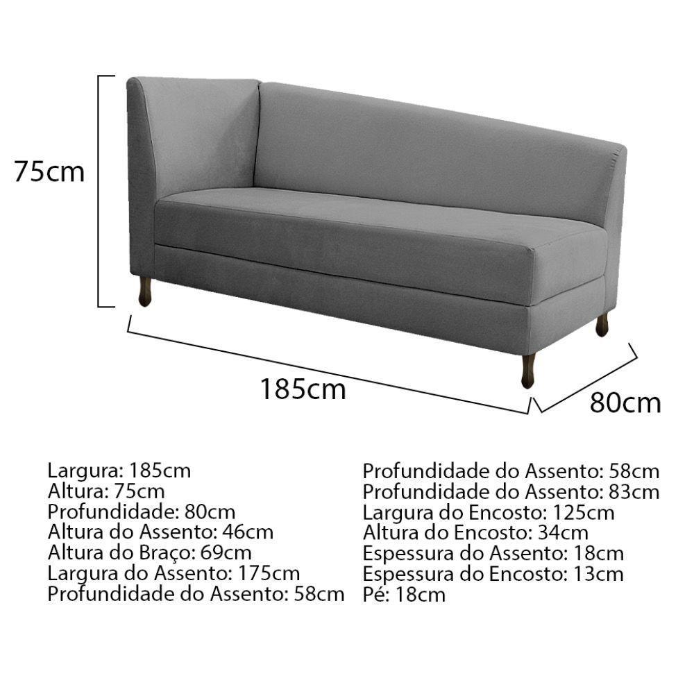 Kit Diva Recamier Heitor 185Cm Lado Direito E 02 Poltronas Luiza Suede - Amarena Móveis Cinza - 9