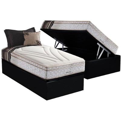 Cama Box Baú Solteiro American Euro Pillow Bonnel Suede Preto Herval