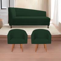 Kit Diva Recamier Heitor 185Cm Lado Direito E 02 Poltronas Luiza Suede - Amarena Móveis Verde - 1