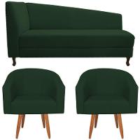 Kit Diva Recamier Heitor 185Cm Lado Direito E 02 Poltronas Luiza Suede - Amarena Móveis Verde - 6