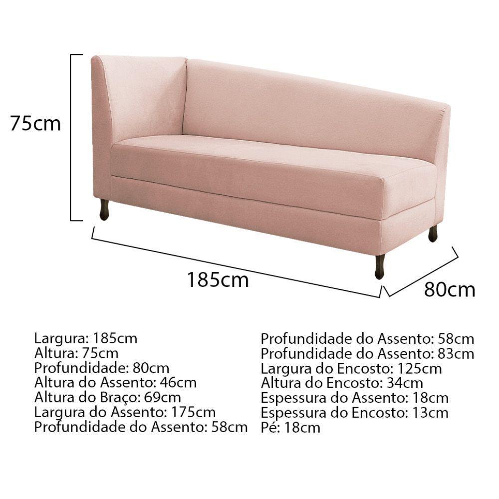 Kit Diva Recamier Heitor 185Cm Lado Direito E 02 Poltronas Luiza Suede - Amarena Móveis Rosê - 3