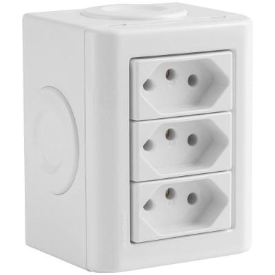 Conjunto de 3 Tomadas 2P+T Lizflex 10A 250V Brilhante Branco Tramontina