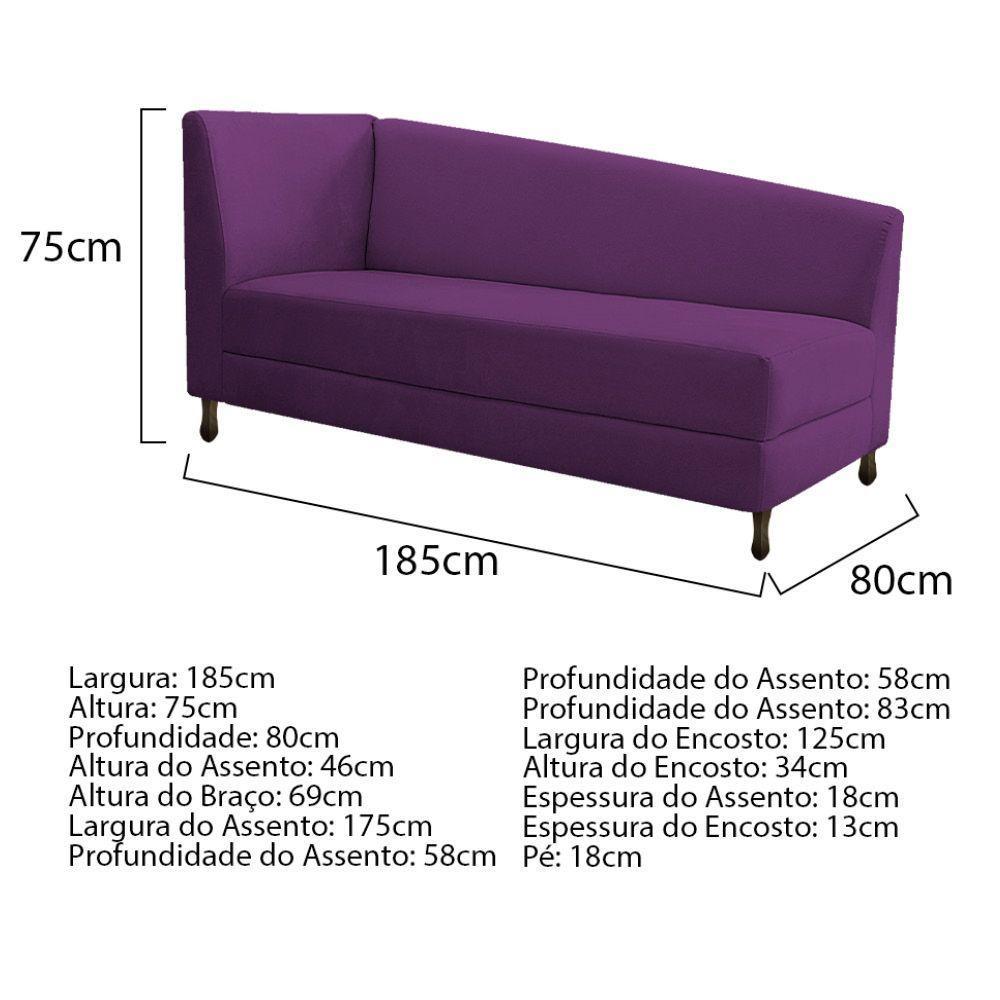 Kit Diva Recamier Heitor 185Cm Lado Direito E 02 Poltronas Luiza Suede - Amarena Móveis Roxo - 3