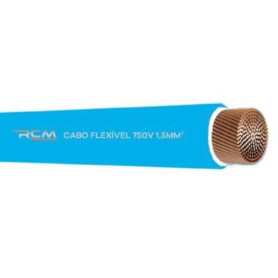 Fio Cabo Flexível 750V 1,5MM Azul Isolamento PVC RCM Cabos Elétricos