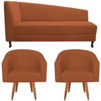 Kit Diva Recamier Heitor 185Cm Lado Direito E 02 Poltronas Luiza Suede - Amarena Móveis Terracota - 6