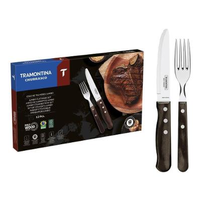 Jogo de Talheres Jumbo Churrasco 12 Peças Aço Inox Madeira Polywood Castanho Tramontina