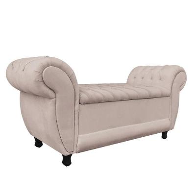 Recamier Baú Londres 120CM Casal Suede Madeira Bege D'Rossi