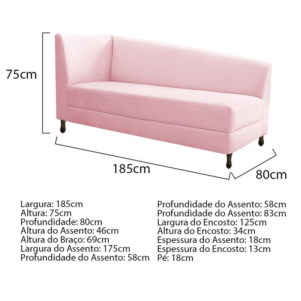 Kit Diva Recamier Heitor 185Cm Lado Direito E 02 Poltronas Luiza Suede - Amarena Móveis Rosa Bebê - 4