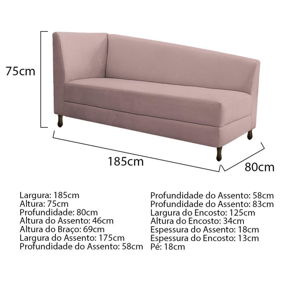 Kit Diva Recamier Heitor 185Cm Lado Direito E 02 Poltronas Luiza Linho - Amarena Móveis Rosê - 8