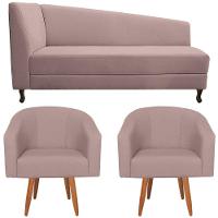 Kit Diva Recamier Heitor 185Cm Lado Direito E 02 Poltronas Luiza Linho - Amarena Móveis Rosê - 6