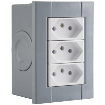 Conjunto 3 Tomadas 2P+T Tramontina Liz 10A 250V Branco