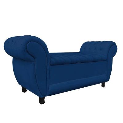 Recamier Baú Londres 120CM Suede Madeira Azul Marinho MV Estofados