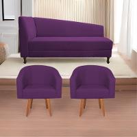 Kit Diva Recamier Heitor 160Cm Lado Direito E 02 Poltronas Luiza Suede - Doce Sonho Móveis Roxo - 1