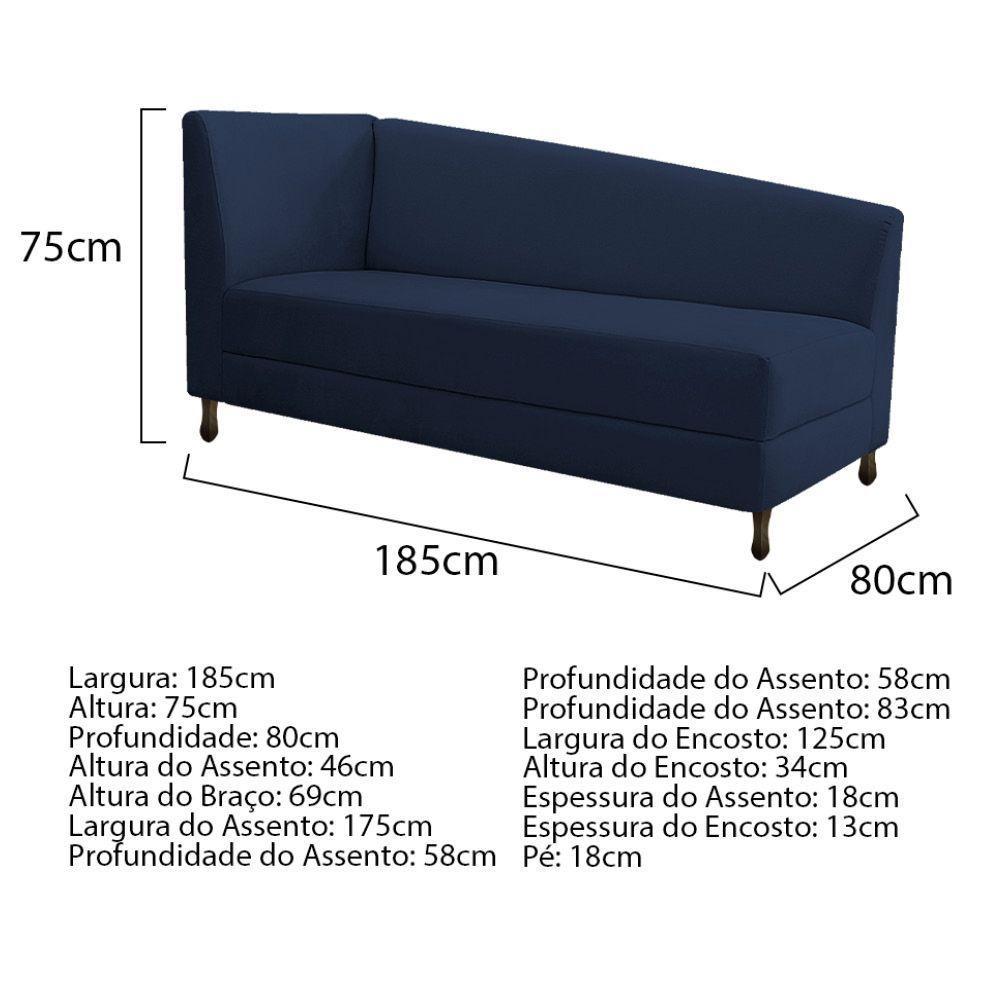 Kit Diva Recamier Heitor 185Cm Lado Direito E 02 Poltronas Luiza Suede - Amarena Móveis Azul Marinho - 3