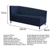 Kit Diva Recamier Heitor 185Cm Lado Direito E 02 Poltronas Luiza Suede - Amarena Móveis Azul Marinho - 3
