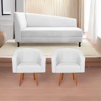 Kit Diva Recamier Heitor 185Cm Lado Direito E 02 Poltronas Luiza Suede - Amarena Móveis Branco - 1