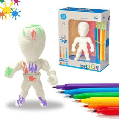 Boneco para Colorir Puff Colors Homem Teia com Canetinhas Branco Hero
