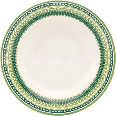 Prato Raso Campestre 24cm Cerâmica Refinado Uso Diário Verde Biona