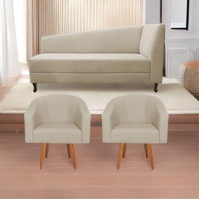 Kit Diva Recamier Heitor 160Cm Lado Esquerdo E 02 Poltronas Luiza Suede - Doce Sonho Móveis Bege