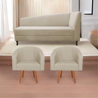 Kit Diva Recamier Heitor 160Cm Lado Esquerdo E 02 Poltronas Luiza Suede - Doce Sonho Móveis Bege - 1