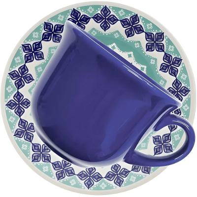 Xícara de Chá com Pires Lola 200ML Cerâmica Azul Oxford