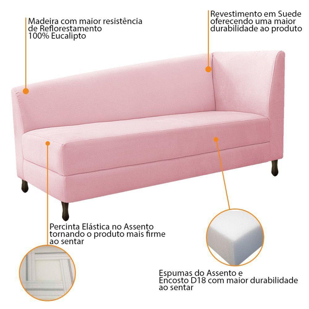Kit Diva Recamier Heitor 160Cm Lado Esquerdo E 02 Poltronas Luiza Suede - Amarena Móveis Rosa Bebê - 3