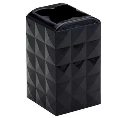 Porta Escova Diamante em Plástico PP Acabamento Lapidado Preto Arthi