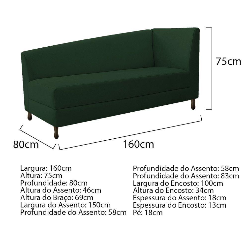 Kit Diva Recamier Heitor 160Cm Lado Esquerdo E 02 Poltronas Luiza Suede - Amarena Móveis Verde - 5