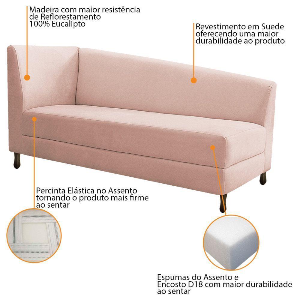Kit Diva Recamier Heitor 160Cm Lado Direito E 02 Poltronas Luiza Suede - Amarena Móveis Rosê - 3