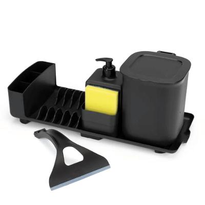 Kit Pia 5 Peças Plástico Escorredor Lixeira Dispenser e Rodo Cozinha Preto Dasplast