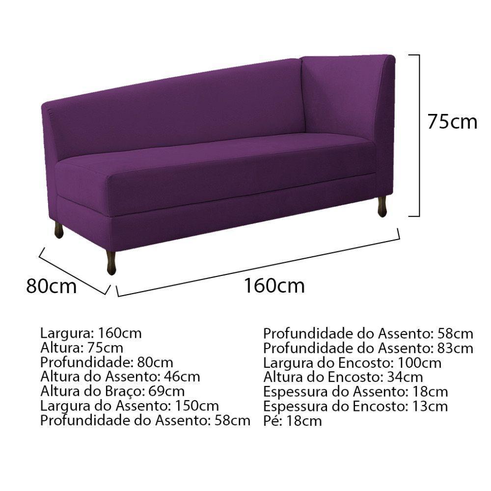 Kit Diva Recamier Heitor 160Cm Lado Esquerdo E 02 Poltronas Luiza Suede - Amarena Móveis Roxo - 5